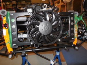 Completed radiator. SV mounts covered in green plastic